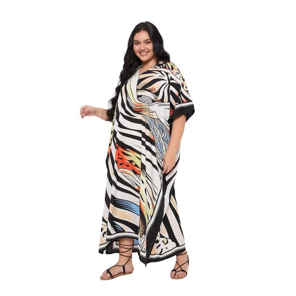 Gypsie Blu Digital Printed Caftan Dress Polyester Plus Size Maxi Dresses - Picture 3 of 7